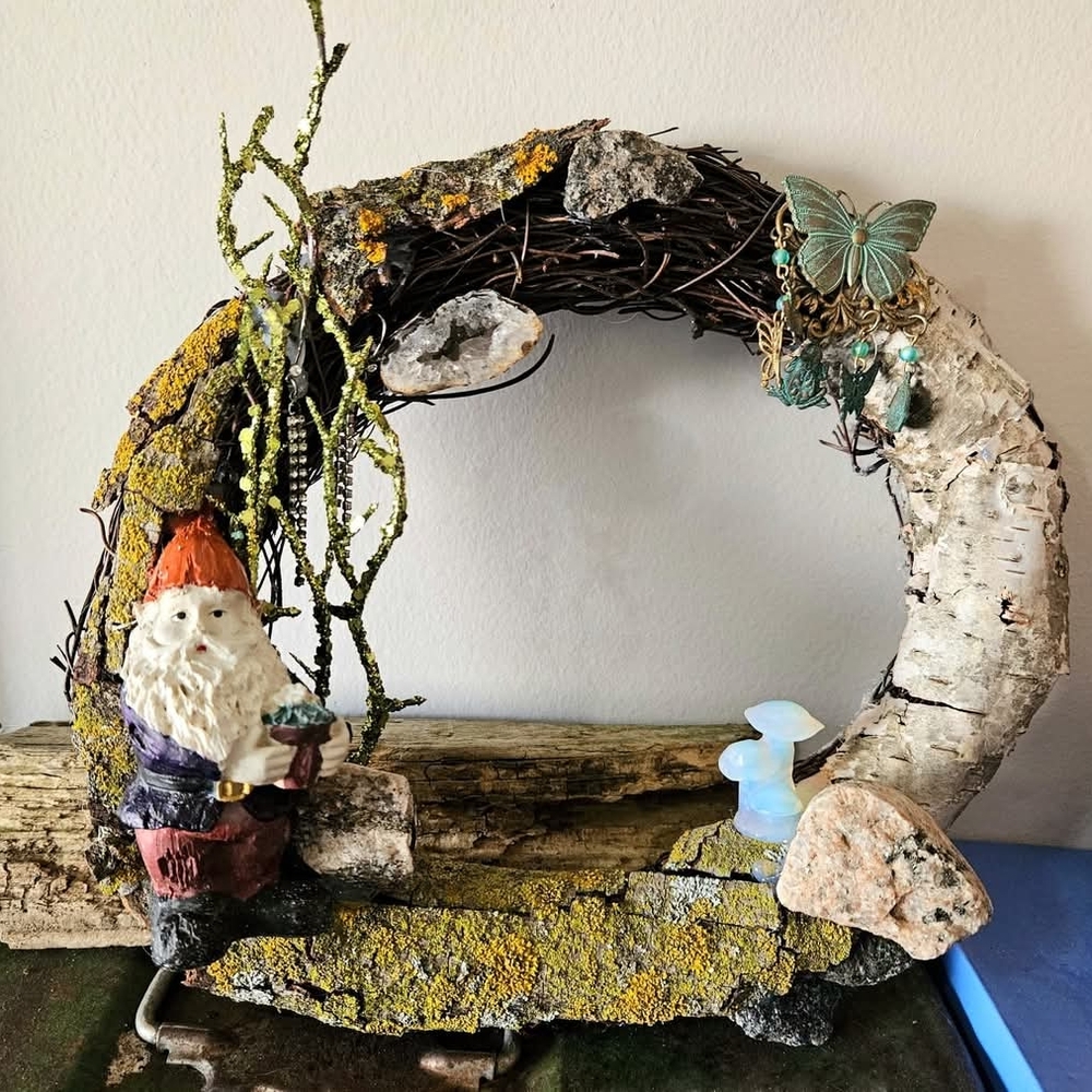 Whimsical Gnome and Butterfly Art Piece